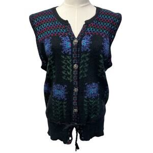 Vintage Cullinane Womens‎ M Sweater Vest Black Floral Lamb's wool blend cottage